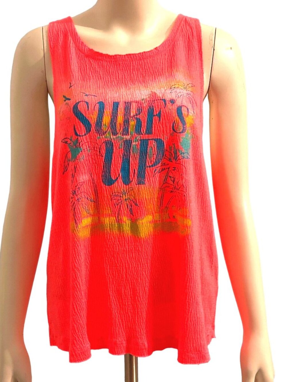 Surfs Up Tank Top Red Relaxed Fit Sleeveless Graphic Summer Beach Vibes Lightwei
